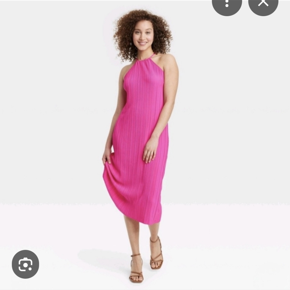 A new day Bright Pink Halter Midi Dress